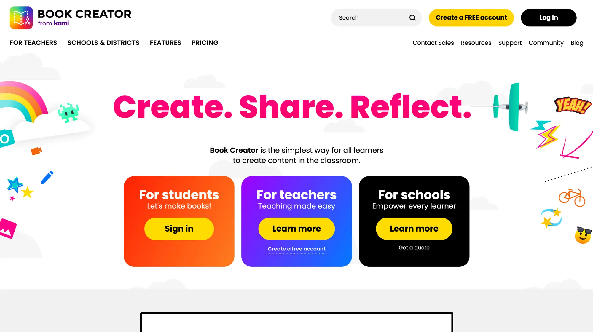 Book Creator homepage for student-created books and portfolios