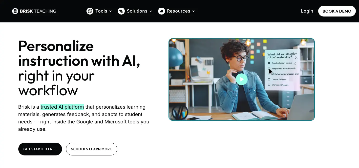 Brisk Teaching homepage: Personalize instruction with AI, right in your workflow