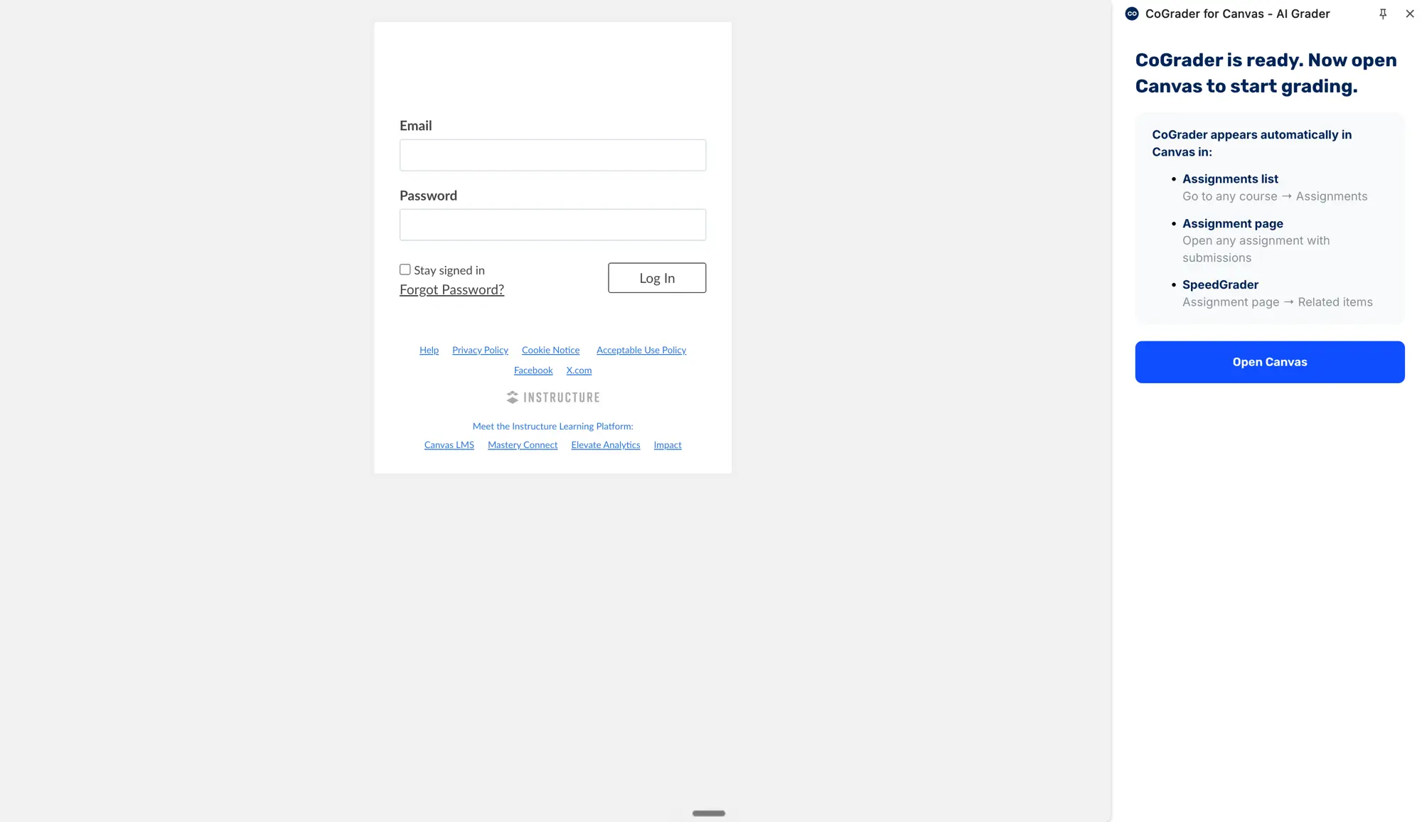 CoGrader is ready and appears inside Canvas assignments and SpeedGrader