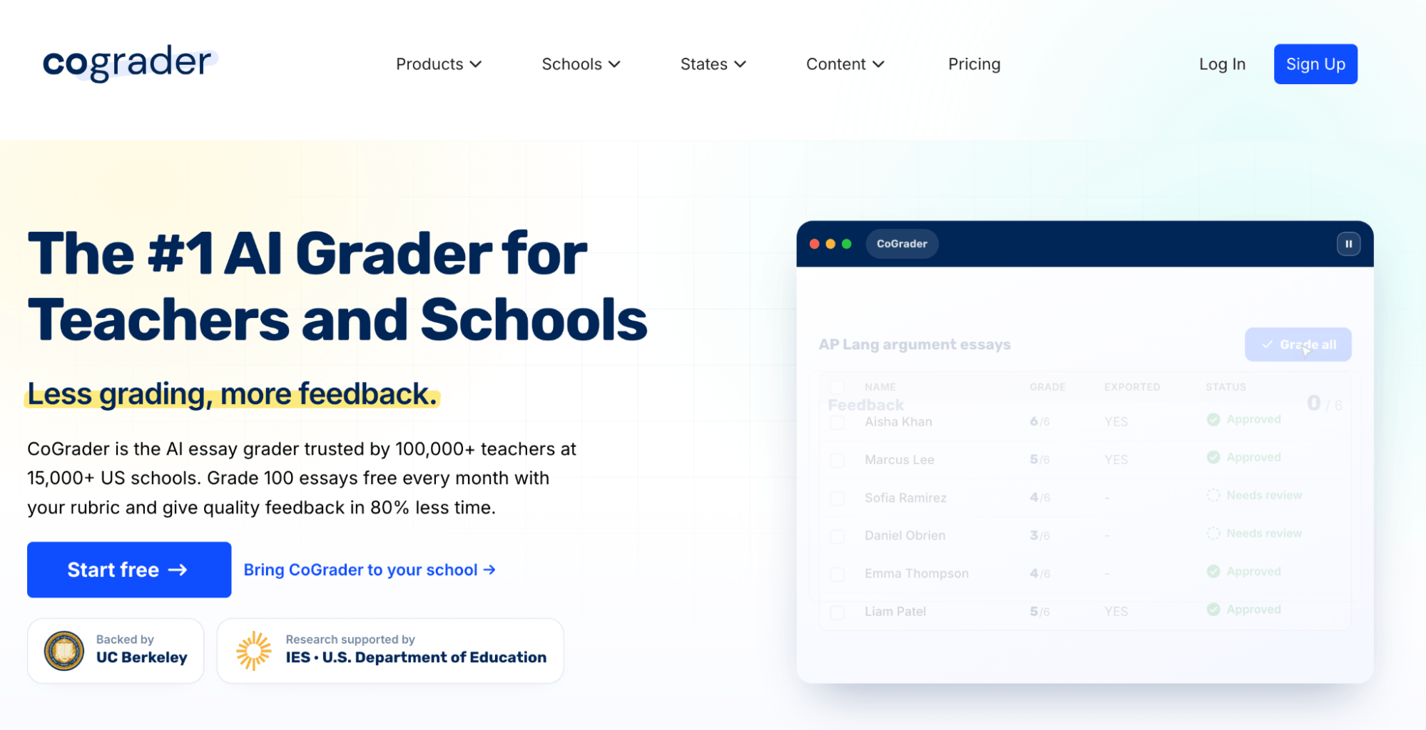 CoGrader homepage: The #1 AI Grader for Teachers and Schools