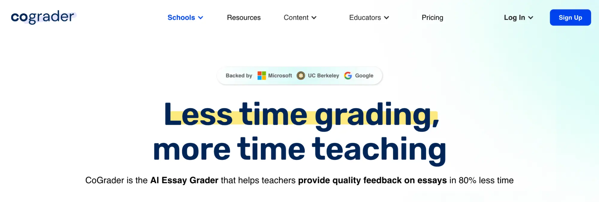CoGrader homepage: Less time grading, more time teaching