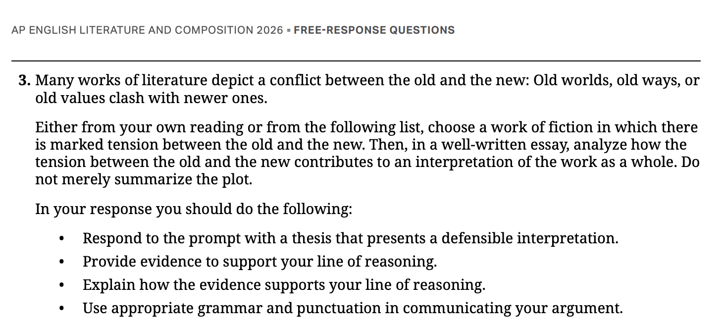 AP English Literature and Composition: Free Response Questions