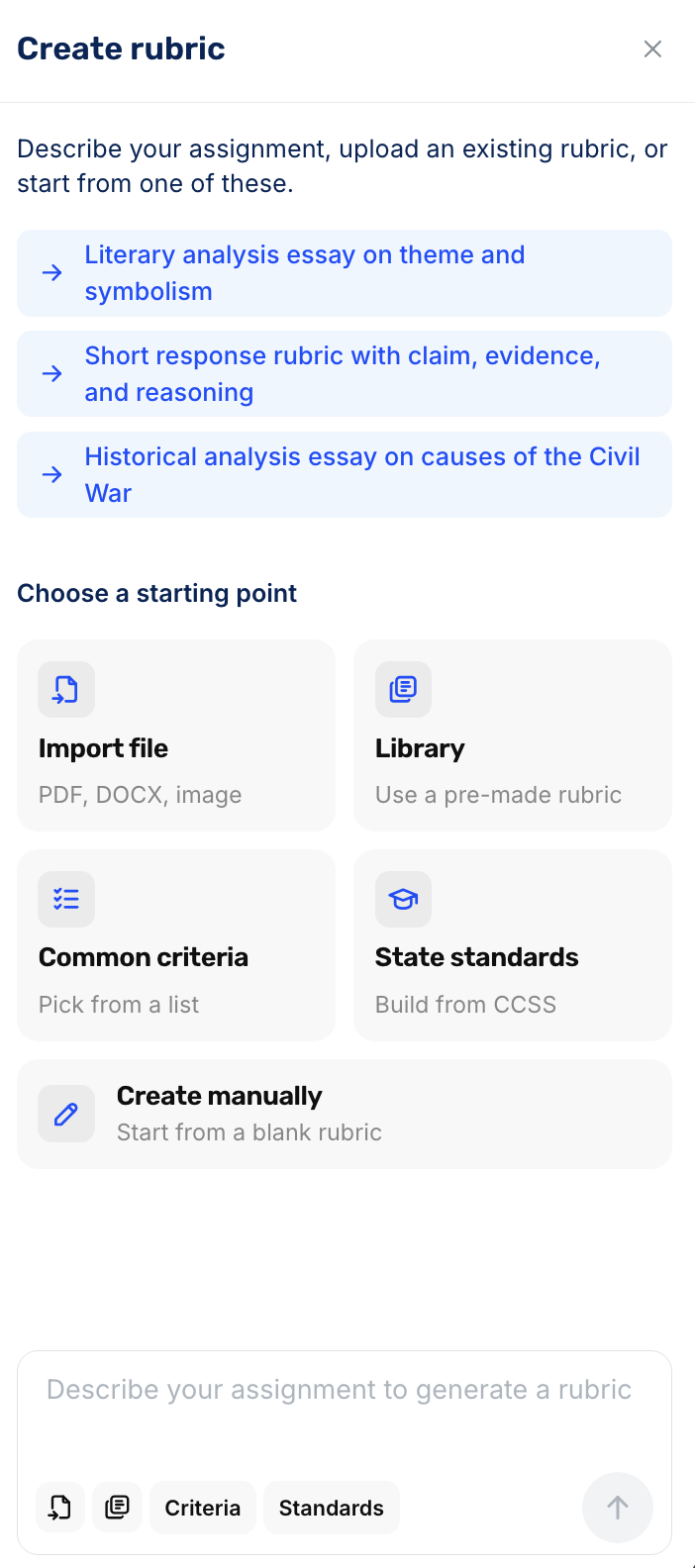 Create rubric and choose starting point