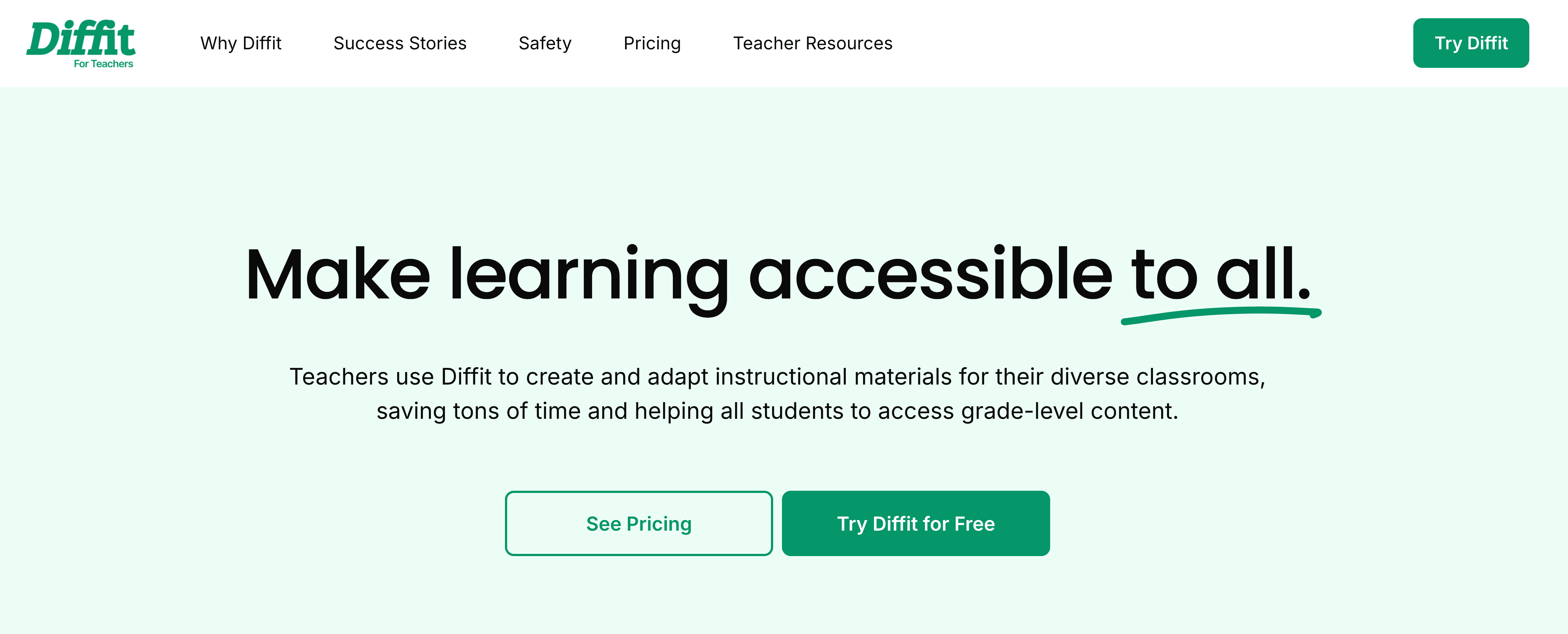 Diffit homepage: Make learning accessible to all