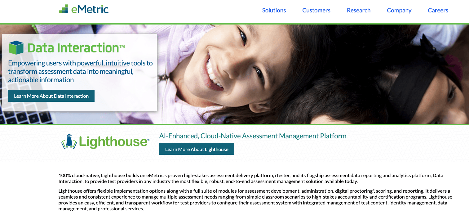 eMetric homepage: AI-Enhanced, Cloud-Native Assessment Management Platform