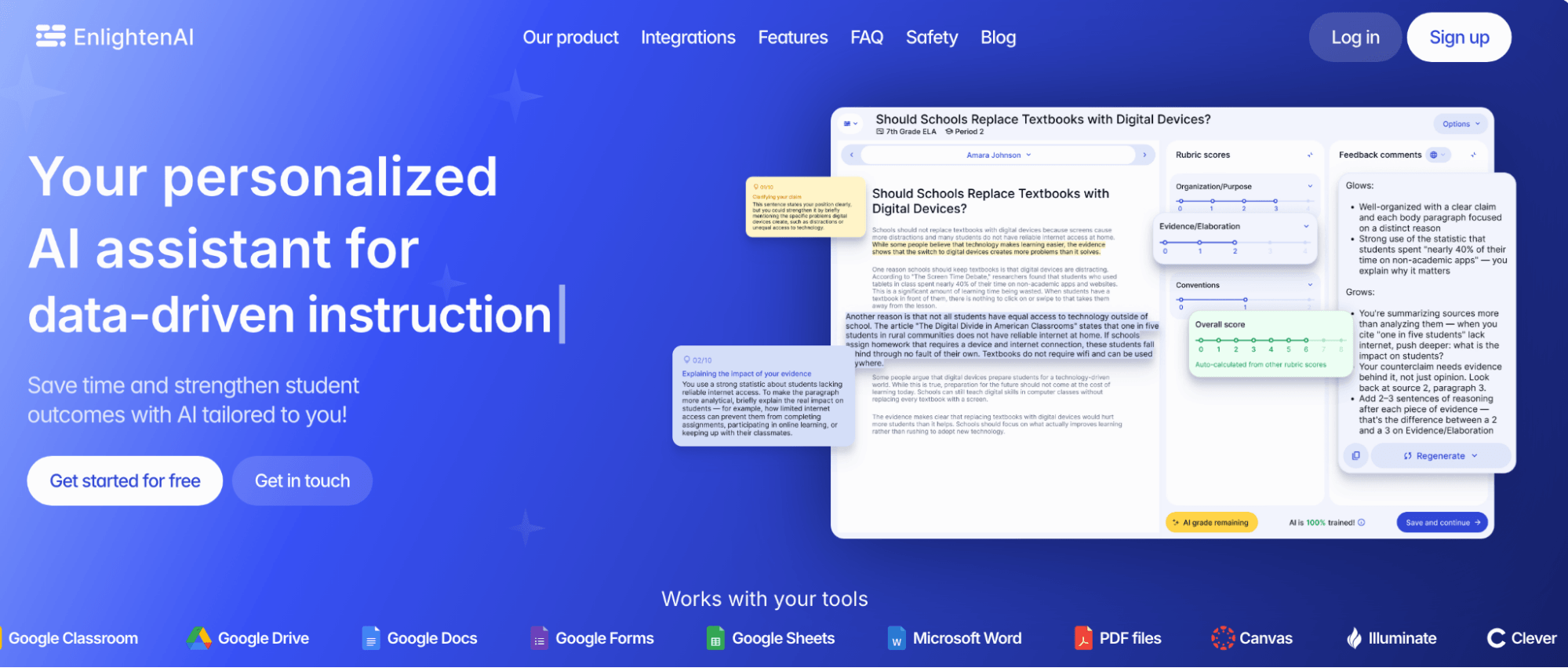 EnlightenAI homepage: Your personalized AI Assistant for data-driven instruction