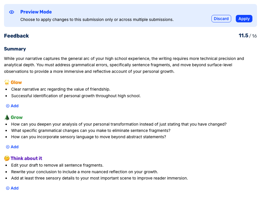 Feedback Summary: Glow, Grow, Think About It