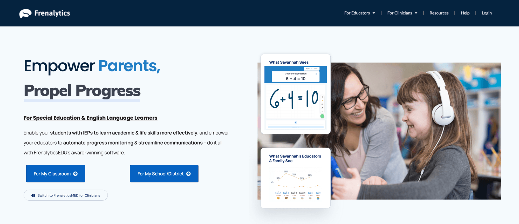 FrenalyticsEDU homepage: Empower parents, propel progress