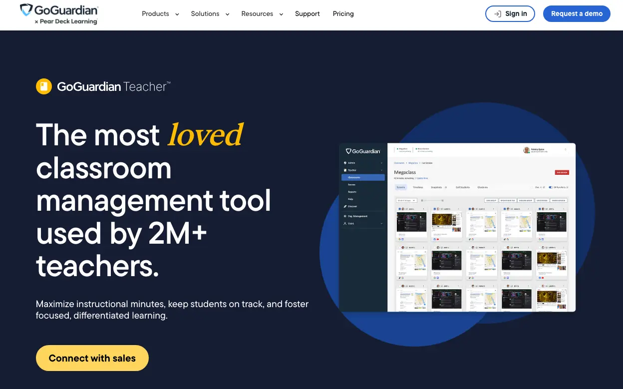 GoGuardian Teacher homepage: The most loved classroom management tool used by 2M+ teachers