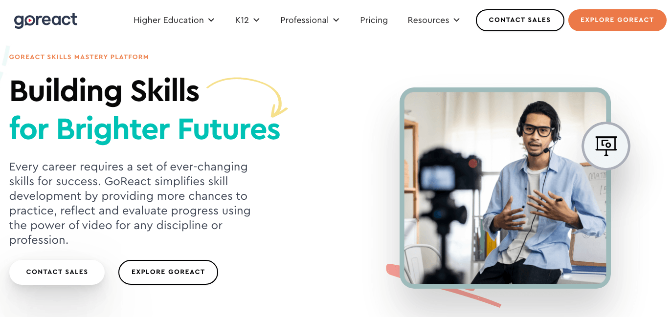 GoReact homepage: Building Skills for Brighter Futures