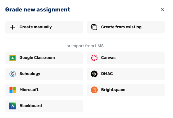 Grade New Assignment: Create Manually or Import from LMS