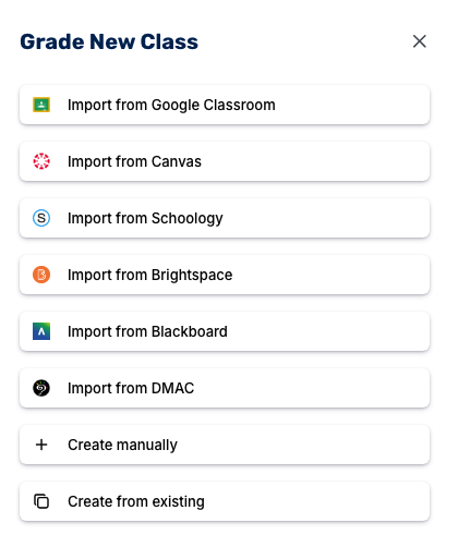 Grade New Class: Import from various sources