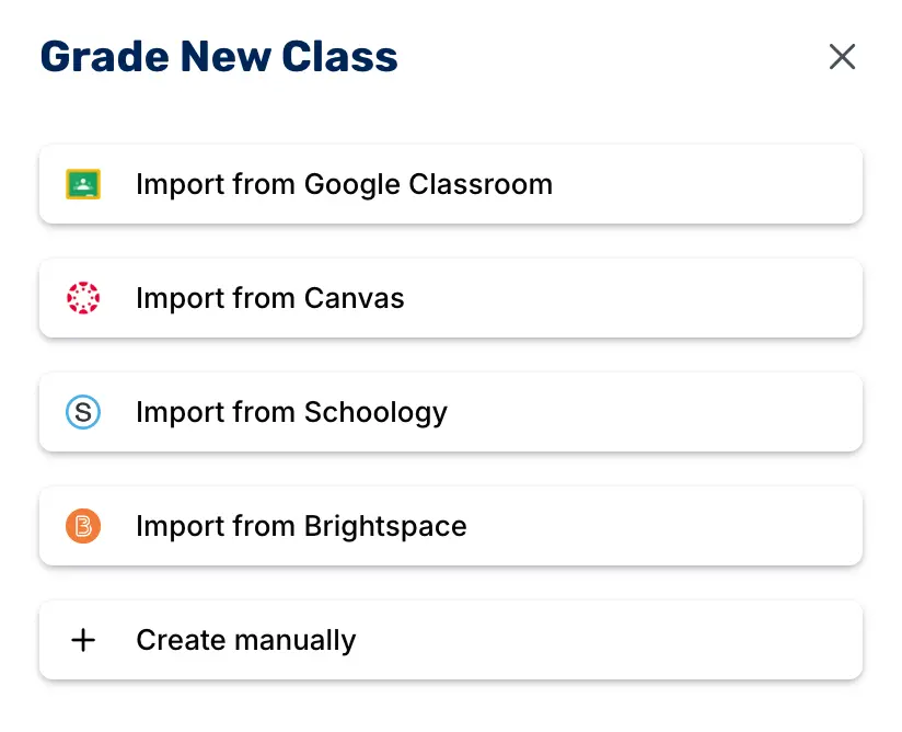 Grade New Class: Import from various sources