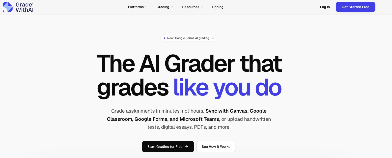 GradeWithAI homepage: The AI Grader that grades like you do