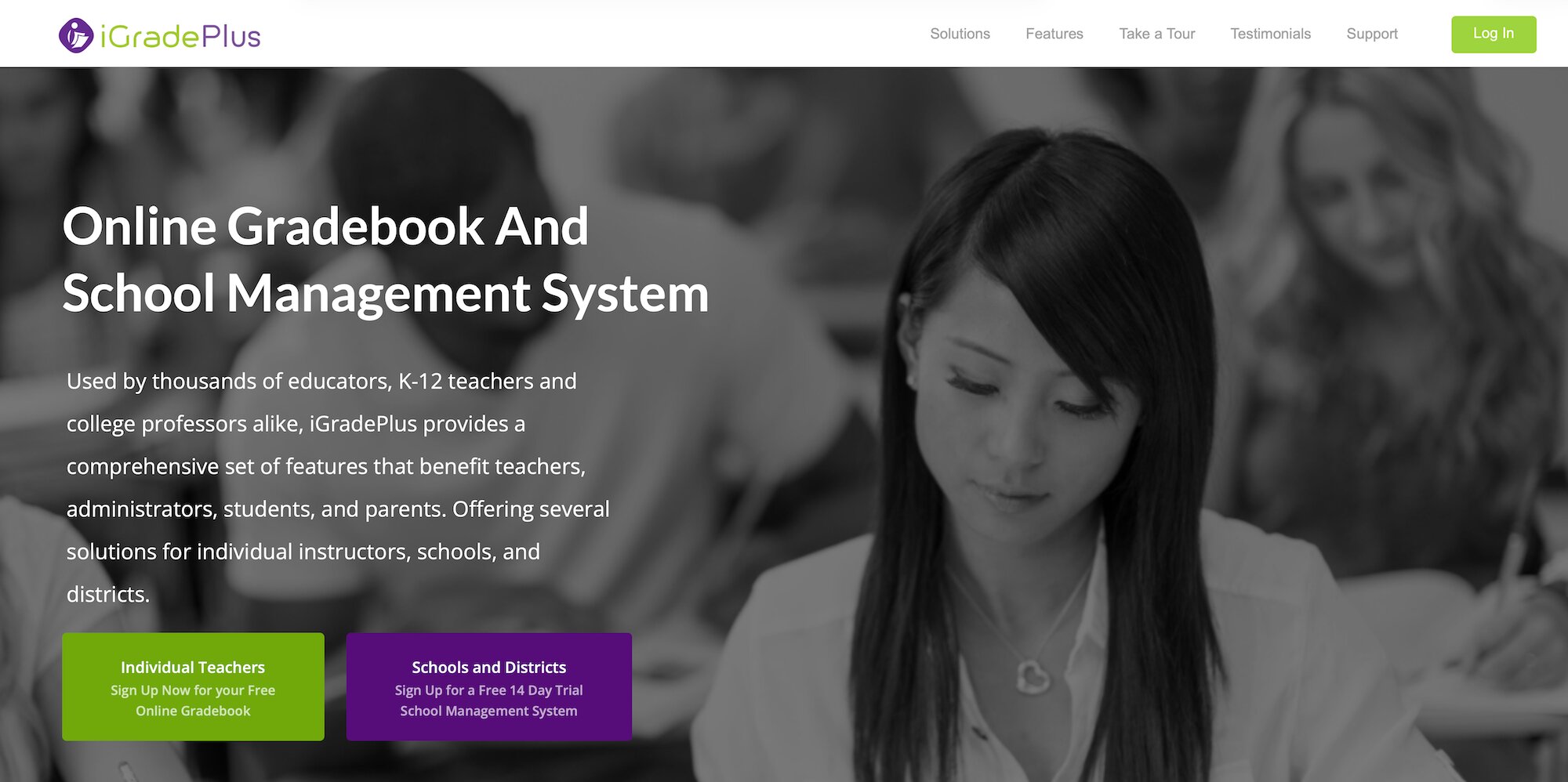 iGradePlus homepage: Online Gradebook and School Management System