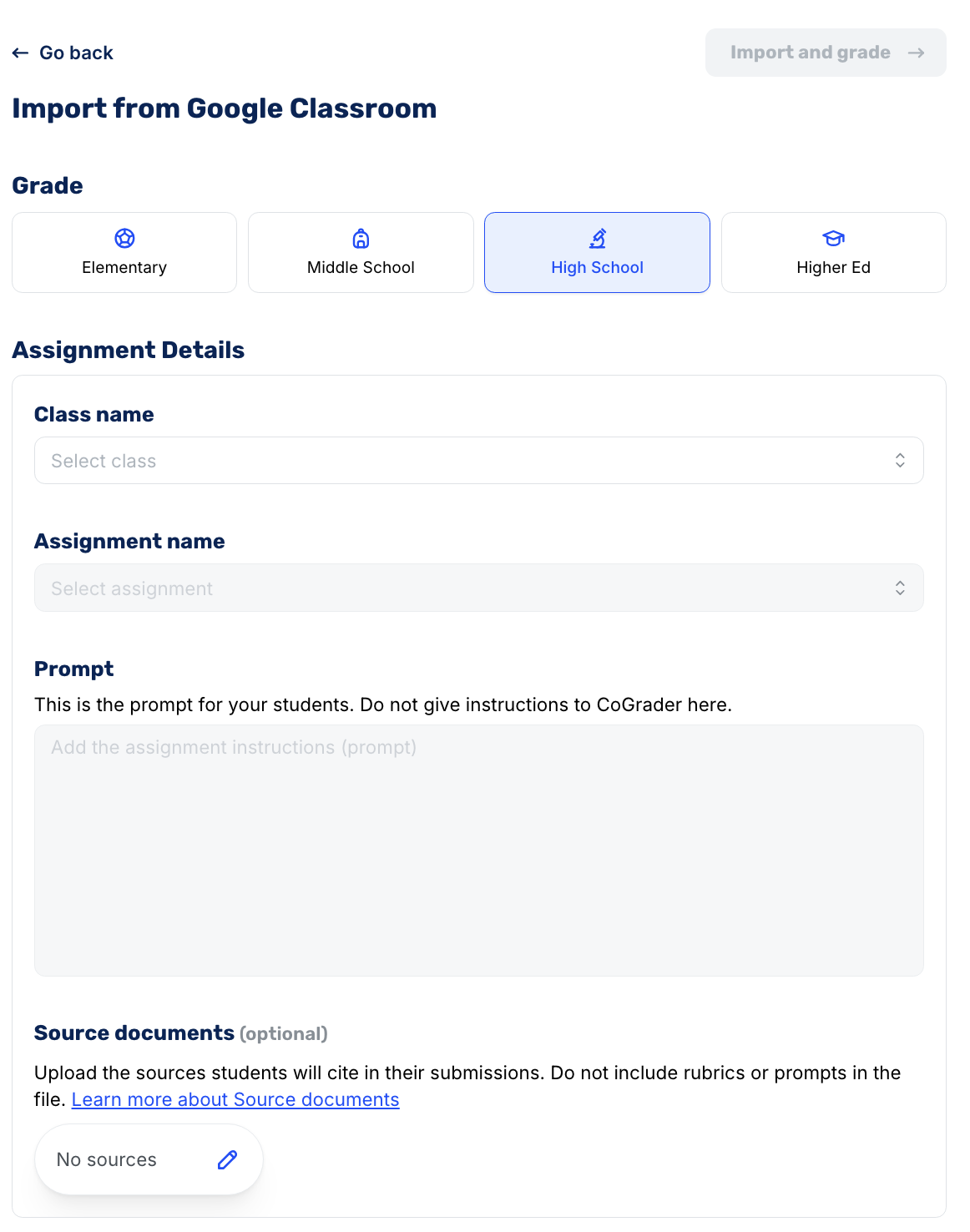Import from Google Classroom: Assignment Details
