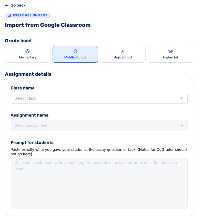 Import from Google Classroom: Middle School Assignment Details