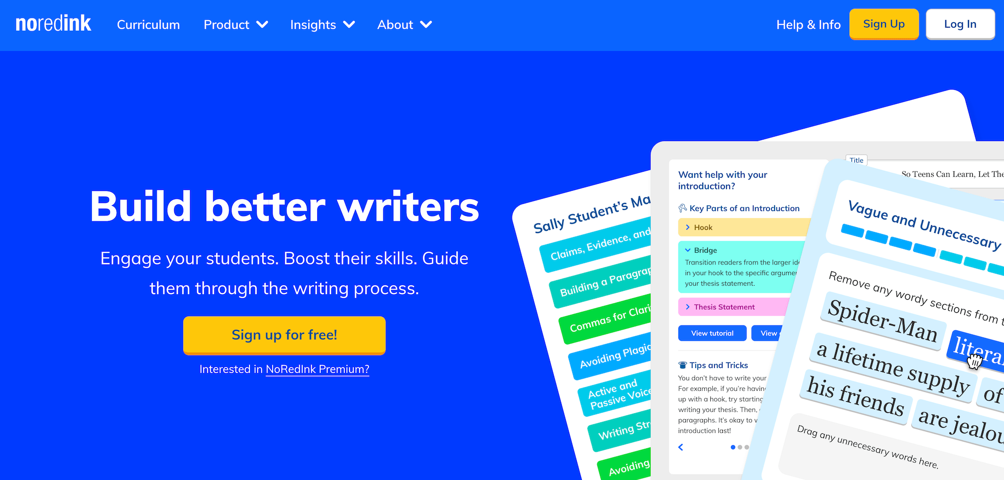 NoRedInk homepage: Build better writers