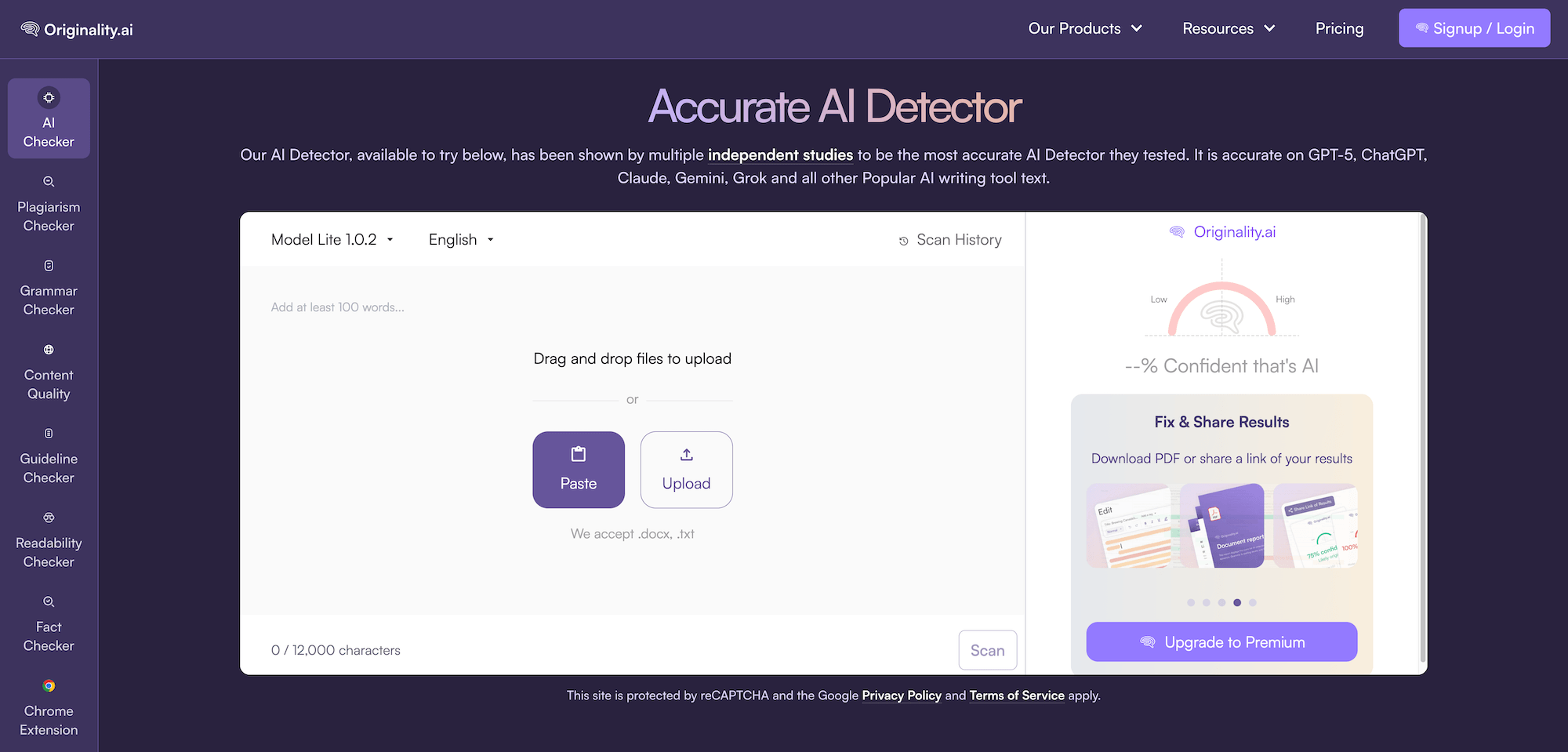 Originality AI homepage: Accurate AI Detector