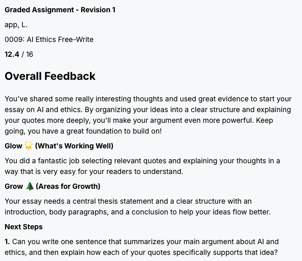 Overall Feedback for a Graded Assignment