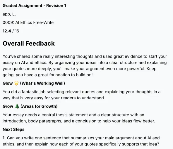 Overall feedback for a graded assignment