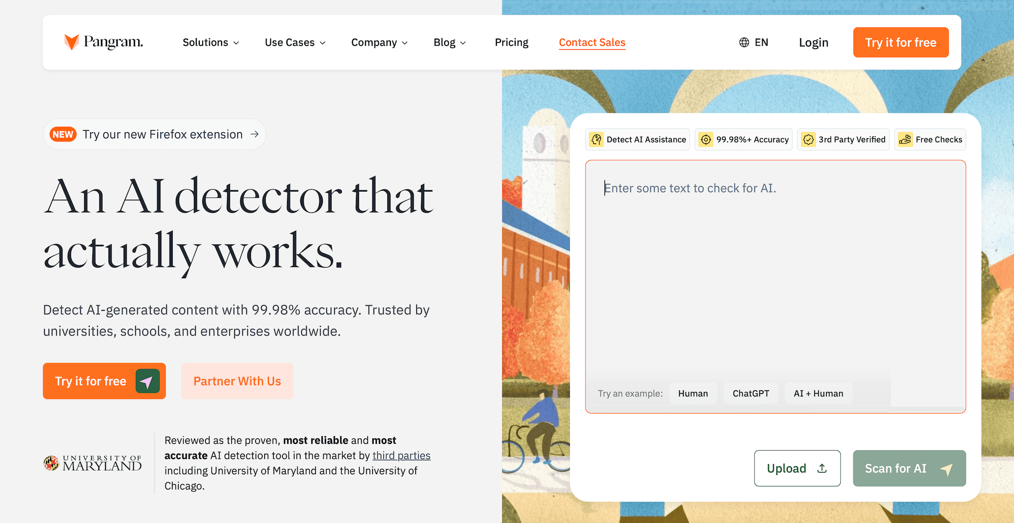 Pangram homepage: An AI detector that actually works