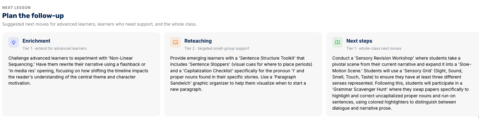 Plan the Follow-up: Enrichment, Reteaching, Next Steps