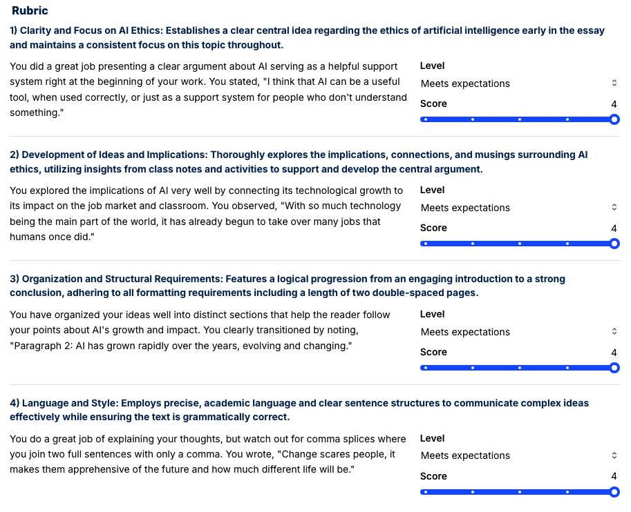 Rubric: Clarity, Development, Organization, Language and Style