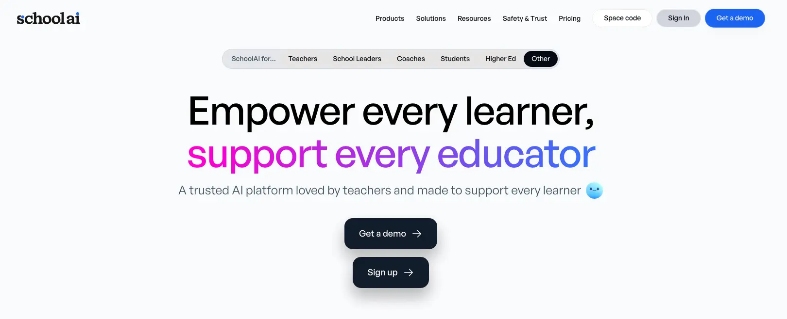 SchoolAI homepage: Empower every learner, support every educator