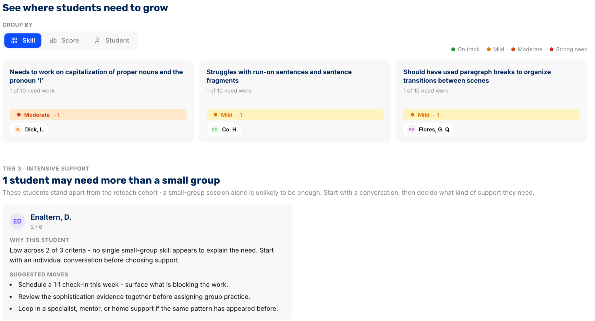 See where students need to grow: Group by Skill