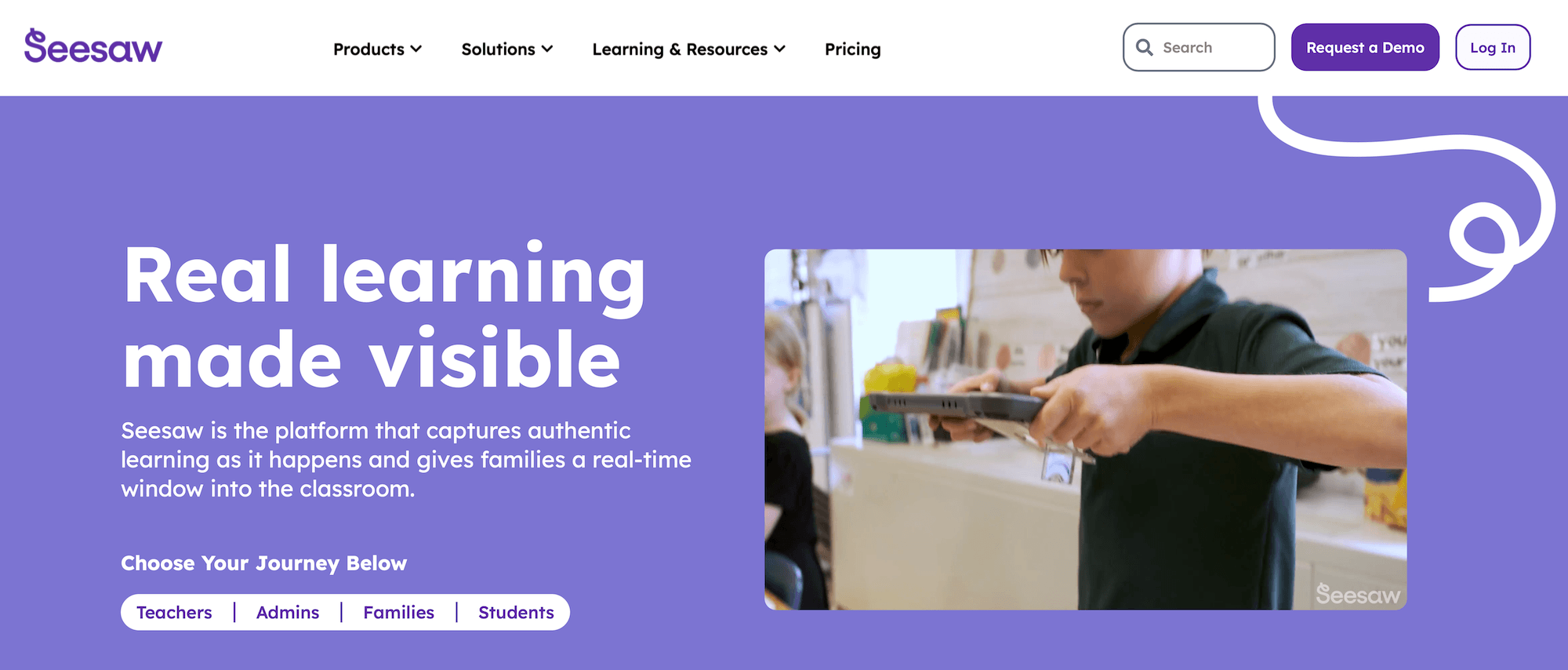 Seesaw homepage: Real learning made visible