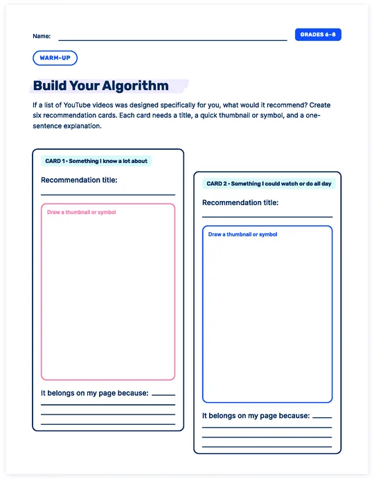 The Build Your Algorithm printable page
