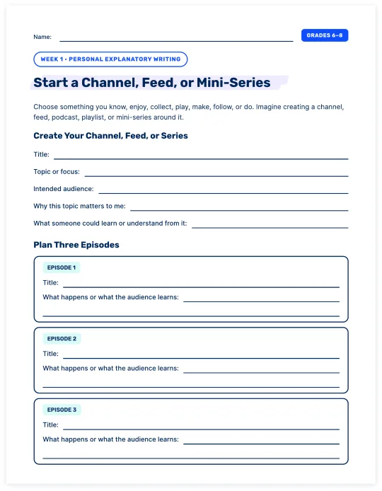 The Start a Channel, Feed, or Mini-Series printable page