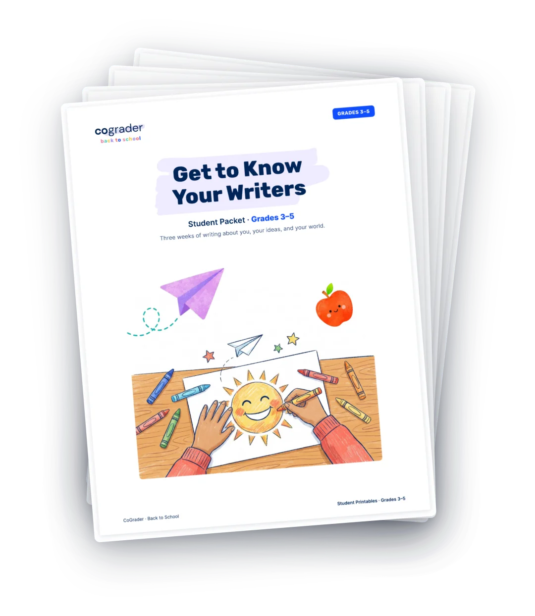 A stack of printable Get to Know Your Writers student packets