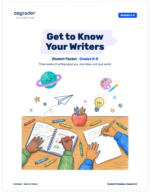 The cover of the Get to Know Your Writers student packet for grades 6 to 8